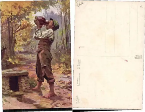 61731,V. Trsek Am Brunnen Mann trinkt