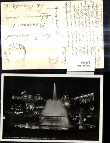 153594,Foto Ak Genua Genova di Notte Fontana Luminosa di Piazza G. Verdi Brunnen Springbrunnen b. Nacht