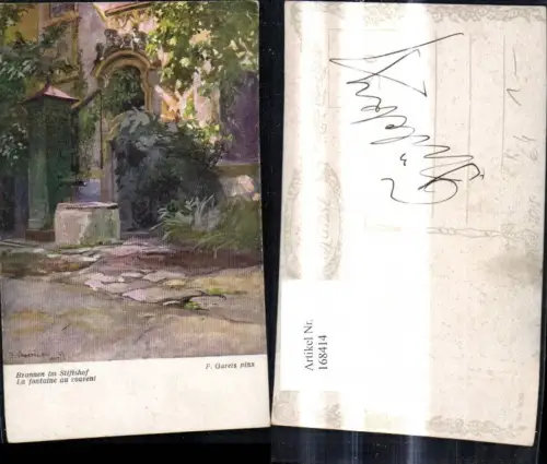 168414,Künstler Ak F. Gareis Brunnen i. Stiftshof Buch