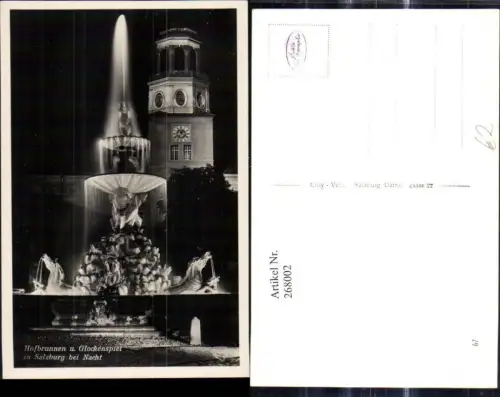 268002,Foto Ak Brunnen Hofbrunnen u. Glockenspiel Salzburg b. Nacht Springbrunnen