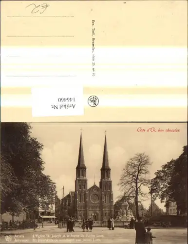 146460,Antwerpen St Jozefsker en standbeeld van Baron Loos Cote de Or Kirche Statue