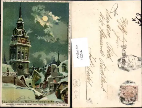162566,Litho T. Guggenberger Mond Kirche Liedkarte pub Karl Stücker 7162a