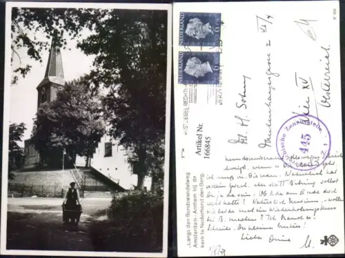 166845,Amsterdam Arnheim Ansicht m. Kirche Mann Schubkarre