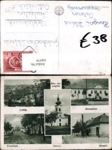 168379,Ostoros Mehrbild Ak Hangya Utcareszlet Latkep Közseghaza Röm. Kat templom Kirche