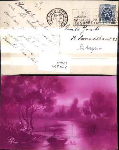 179648,Künstler Ak Kirche Fluss Ruderboot Boot Landschaft pub Leco Paris 1658