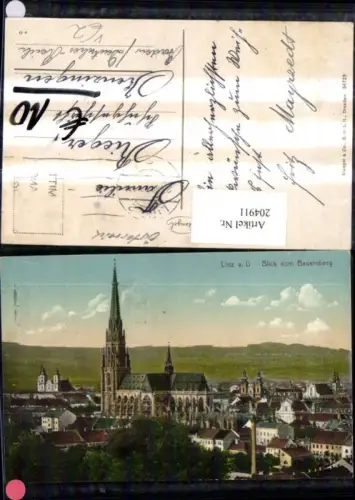 204911,Linz a. d. Donau Blick v. Bauernberg Teilansicht Kirche Dom pub Stengel e Co 54729