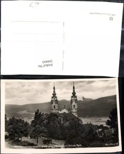 268843,Foto Ak Wallfahrtskirche Vierzehnheiligen i. Hintergrund Schloss Banz Kirche