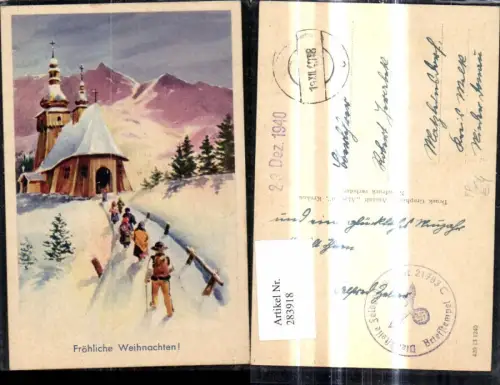 283918,Künstler Ak Kirche Winteransicht Feldpost Dienststelle Feldpostnummer 21786 C Briefstempel