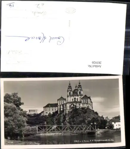 283920,Foto Ak Melk a. d. Donau Benediktinerstift Stift Kirche Brücke