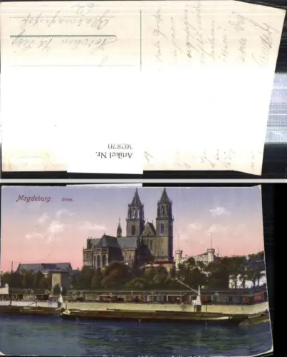 302870,Magdeburg Dom Schiff Eisenbahn Wagone i. Vordergrund