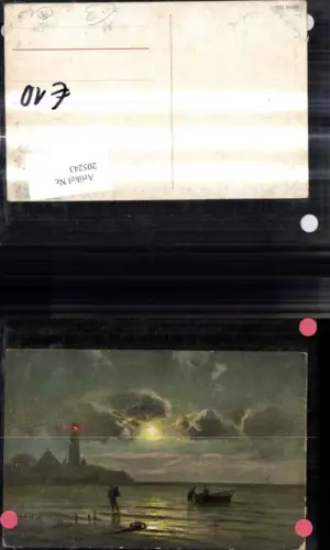 205243,Leuchtturm Künstler Ak Nacht Mondschein Ruderboot Boot Männer