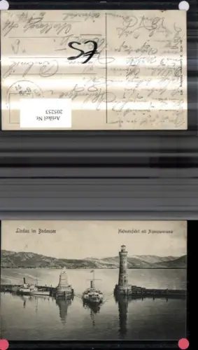 205253,Leuchtturm Lindau i. Bodensee Schiff Dampfer Löwendenkmal b. Hafen m. Alpenpanorama