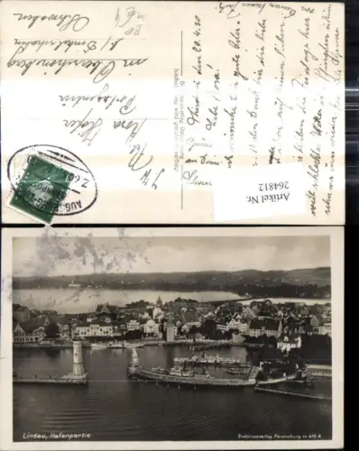 264812,Leuchtturm Lindau a. Bodensee Hafenpartie Löwendenkmal Schiff Dampfer Bahnpost Zug 606 Augsburg Lindau
