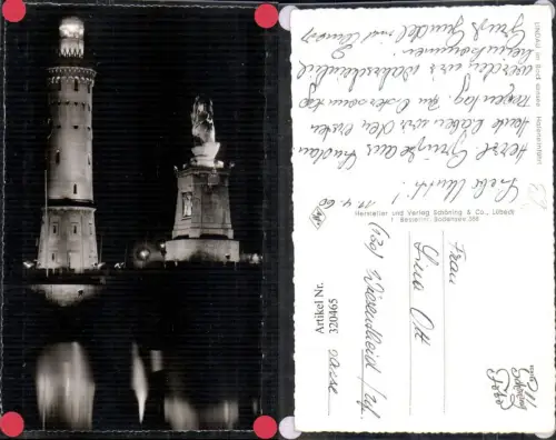 320465,Foto Ak Lindau a. Bodensee Leuchtturm Löwendenkmal b. Nacht