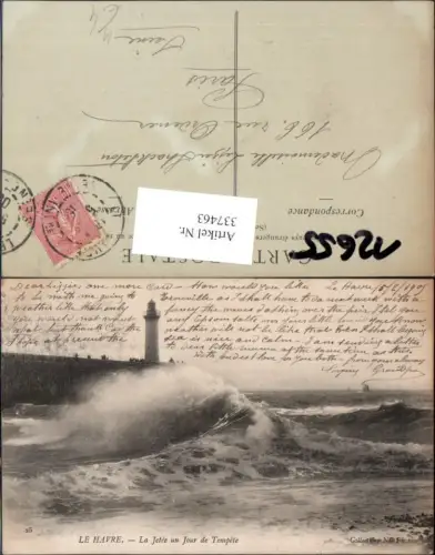 337463,Leuchtturm Le Havre La Jetee un Jour de Tempete Brandung Sturm Wellle