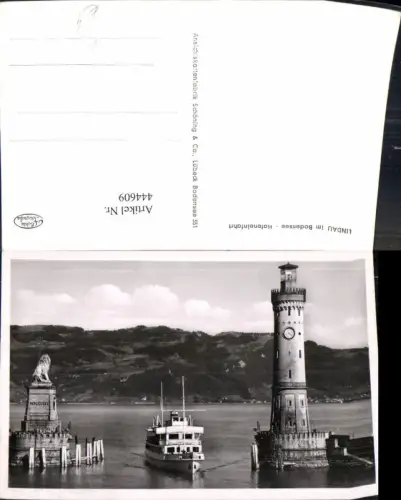 444609,Foto Ak Lindau i. Bodensee Hafeneinfahrt Leuchtturm Schiff