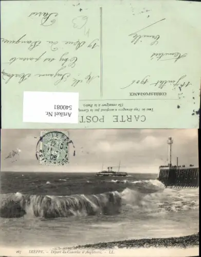 540081,Dieppe Depart du Courrier d Angleterre Leuchtturm Schiff Dampfer