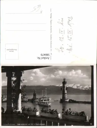 580479,Foto Ak Leuchtturm Lindau Bodensee Hafeneinfahrt m. M.S. Deutschland Schiff Dampfer