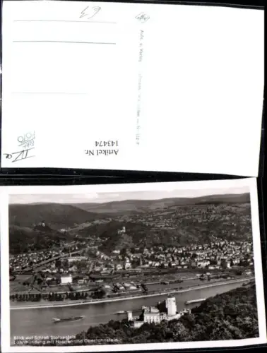 143474,Foto Ak Blick a. Schloß Stolzenfels Lahnmündung m. Nieder u. Oberlahnstein