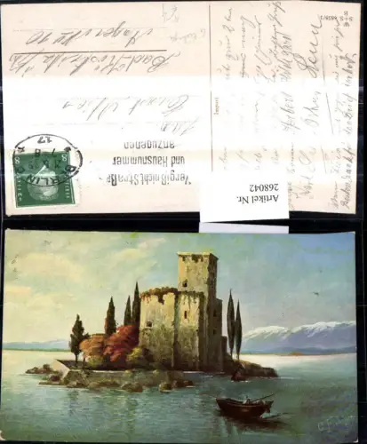 268042,Künstler Ak G. Fiebiger Schloss Burg a. Insel Landschaft Ruderboot Boot
