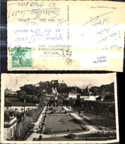 283871,Foto Ak Salzburg Mirabellgarten m. Hohen Göll Festung Hohensalzburg Stempel Wien Internationale Herbstmesse 1951