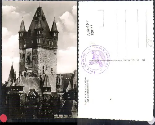 320158,Foto Ak Burg Cochem a. d. Mosel m. Christopherus-Bild
