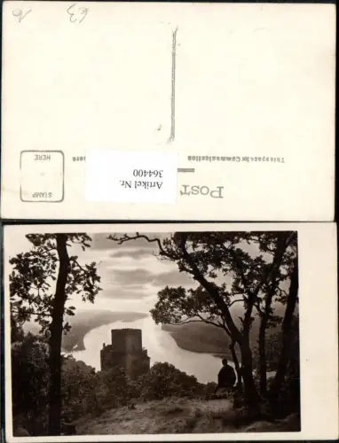 364400,Foto Ak Burg m. Flusstal Mann i. Vordergrund