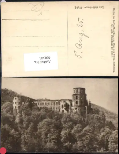 400303,Schloss Heidelberg pub Hofkunsthandlung Edm. v. König 3308 b