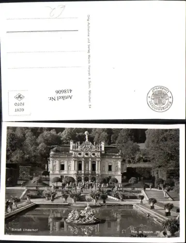 418606,Foto Ak Schloss Linderhof m. Parkanlage Brunnen