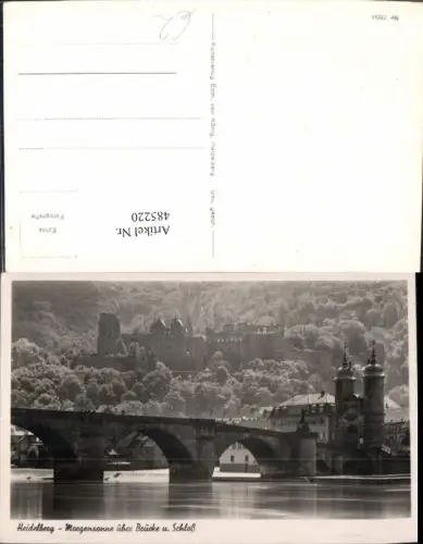 485220,Foto Ak Heidelberg Morgensonne über Brücke u. Schloss