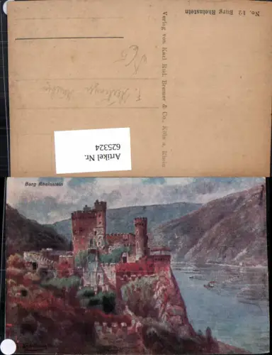 625324,Künstler Ak F. Heilinger München Burg Rheinstein Trechtingshausen