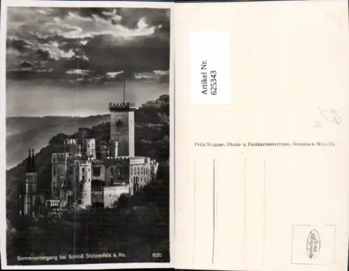 625343,Foto Ak Sonnenuntergang b. Schloss Stolzenfels a. Rhein