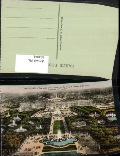 653041,Versailles Vue prise a vol d oiseau sur le Parc le Chateau et la Ville France