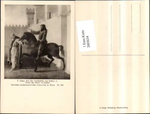 ,Künstler AK F. Lippi Aus d. Geschichte v. Esther Mann auf Pferd Burg Gemälde