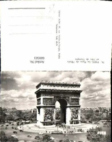 600503,Foto Ak Paris La Place de l Etoile et l Arc de Triomphe Triumphbogen Kreisverkehr Bus