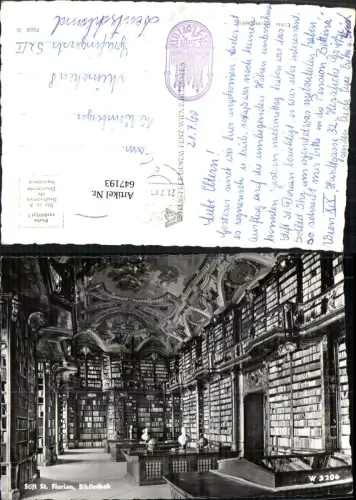 647193,Foto Ak Stift St. Florian Bibliothek Bücher Globus
