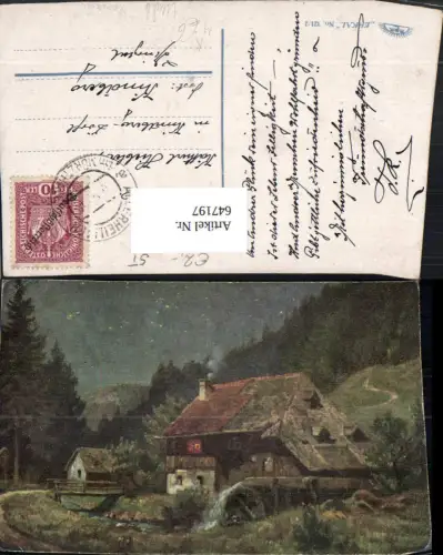 647197,Künstler Ak Wassermühle Mühle b. Nacht