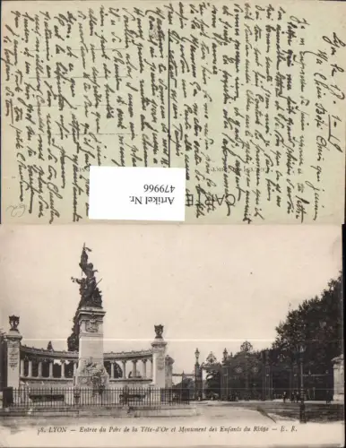 479966,Statue Lyon Entree du Parc de la Tete-d Or et Monument des Enfants du Rhone