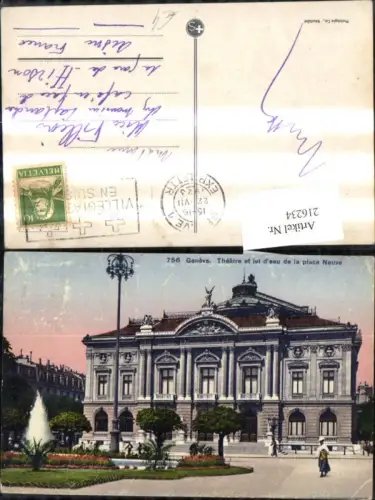 216234,Geneve Genf Theatre et jet d eau de la place Neuve Theater
