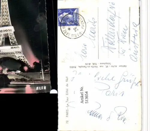 513654,Paris La Tour Eiffel de Nuit Eiffelturm Turm b. Nacht