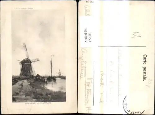 172081,Künstler Ak J. V. D. Linde Paysage Hollandais Windmühle