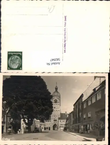 582947,tolle Foto-AK Erding Brunnen Auto Oldtimer pub Georg Wolf Pullach Isartal