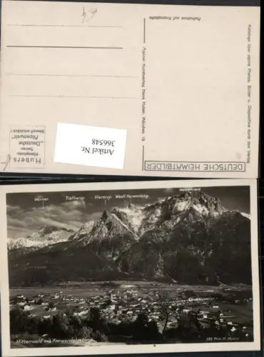 366548,Mittenwald Totale m. Karwendelgebirge Bergkulisse pub Foto H. Huber 593