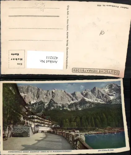 423211,Eibseehotel b. Grainau geg. Zugspitze u. Waxensteingrat Bergkulisse pub H. Huber 8028