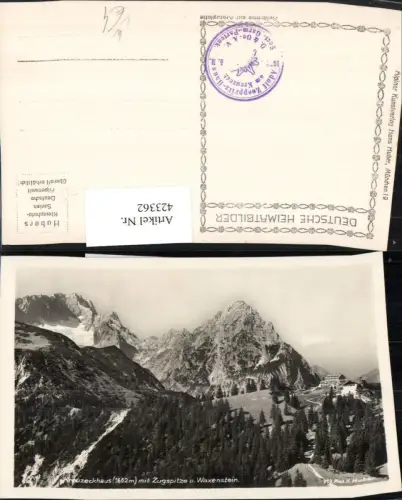 423362,Kreuzeckhaus Berghütte b. Garmisch m. Zugspitze Bergkulisse pub H. Huber 363