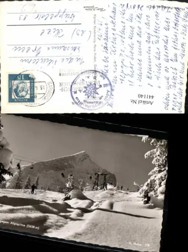 441140,Kreuzeck b. Garmisch Sessellift geg. Alpspitze Bergkulisse Winterbild pub H. Huber 76
