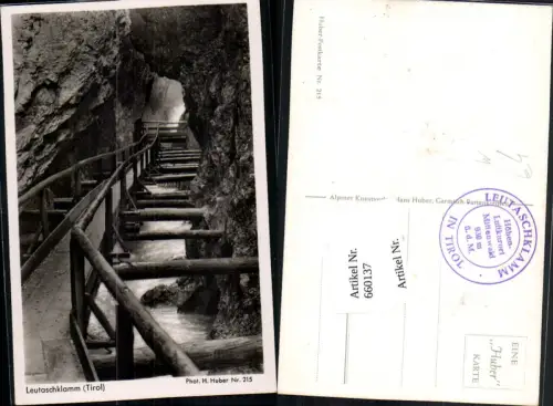 660137,Foto Ak Mittenwald Leutaschklamm pub H. Huber 215