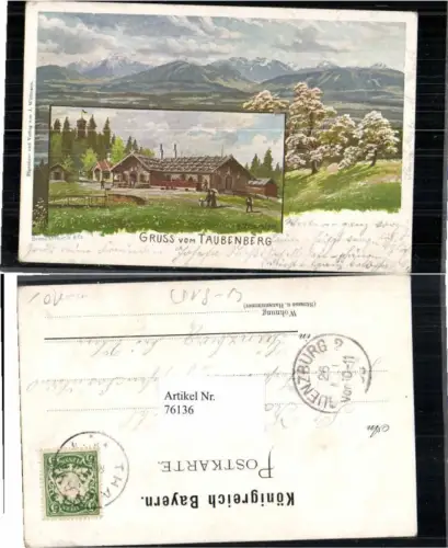 76136,Litho Gruß v. Taubenberg Warngau Reschreiter R. Sign