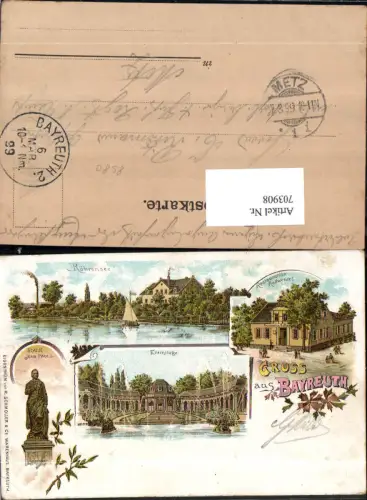 703908 Lithographie Gruss aus Bayreuth Restauration Rollwenzel Röhrensee