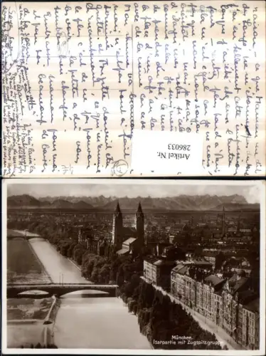 286033,München Totale Isarpartie Brücke m. Zugspitzgruppe Bergkulisse